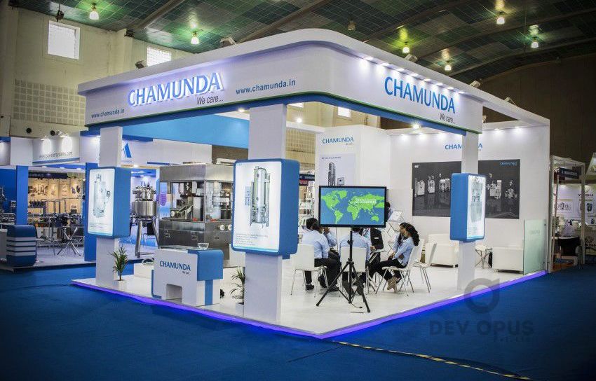 exhibition stall design for Chamunda in pharma tech expo 2016